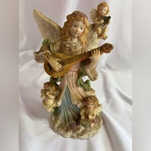 Angel Figurine with Guitar and Cherubs